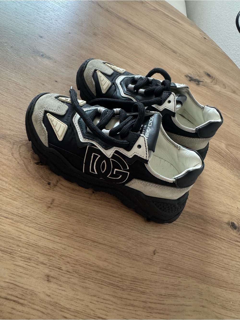 Dolce & Gabbana Kids Black and Beige Logo Chunky Sneakers